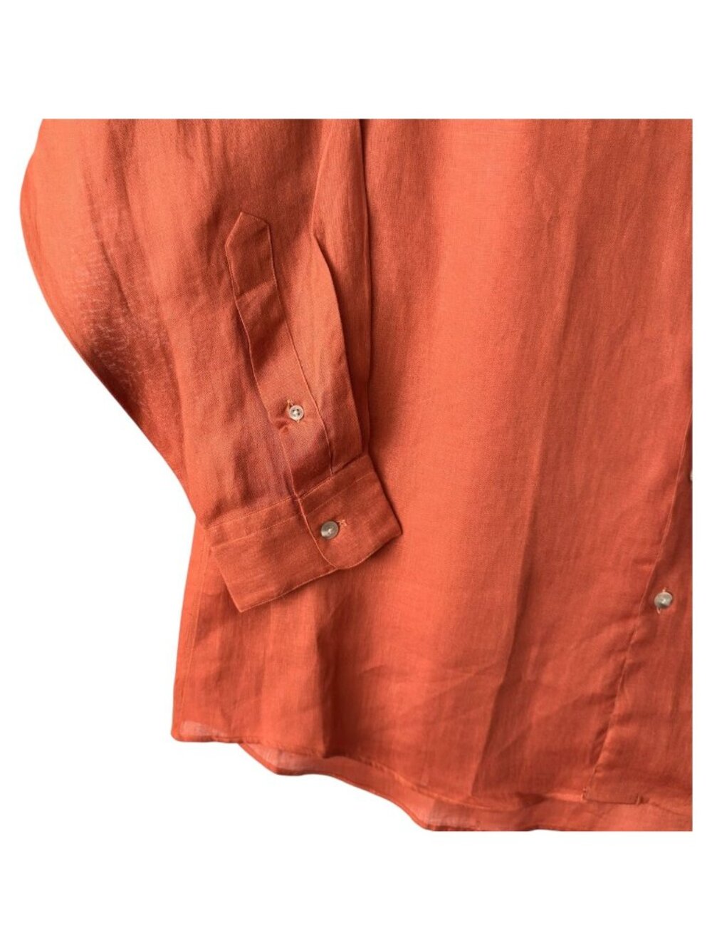 Paul Fredrick Mens 16-1/2 Mandarin Collar Long Sleeve Linen Shirt Rust Orange US - Picture 4 of 16